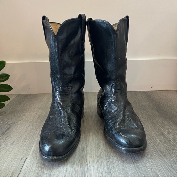Dan Post Black Leather Western Cowboy Boots — W10 / M9D — Made in USA - Picture 3 of 14